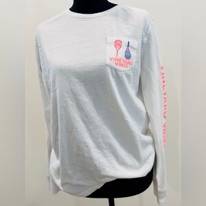 Vineyard Vines Tennis White Long Sleeve Tee with Pink Accents Medium Cotton
